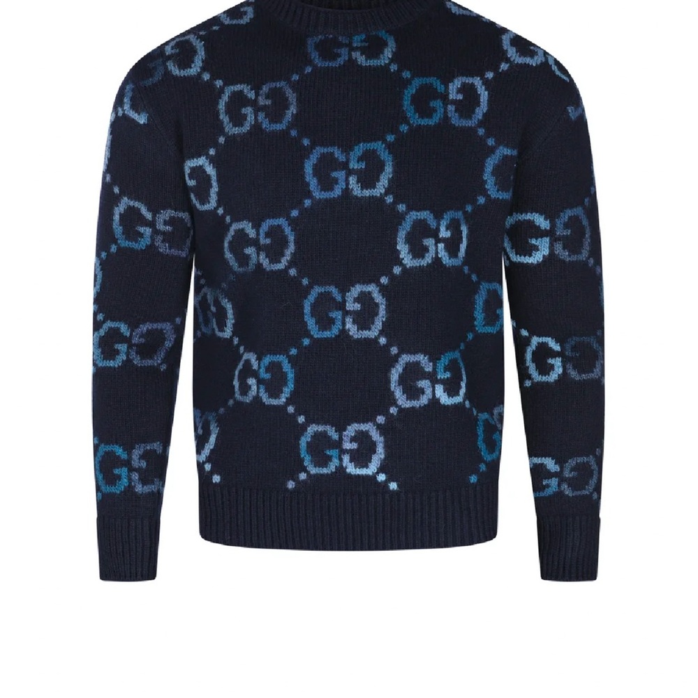 COPY - Gucci GG Jacquard Crewneck Jumper. Navy Patterned Sweater